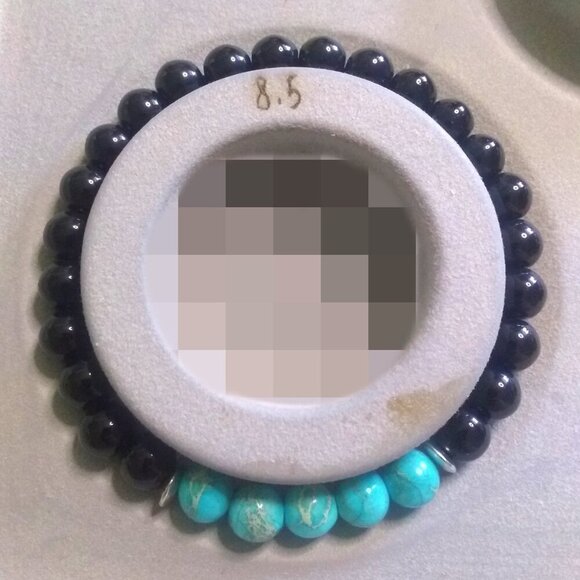 Aqua/Turquoise Colored Sea Sediment Jasper Beaded Unisex Stretch Stone Bracelet! - Picture 3 of 8